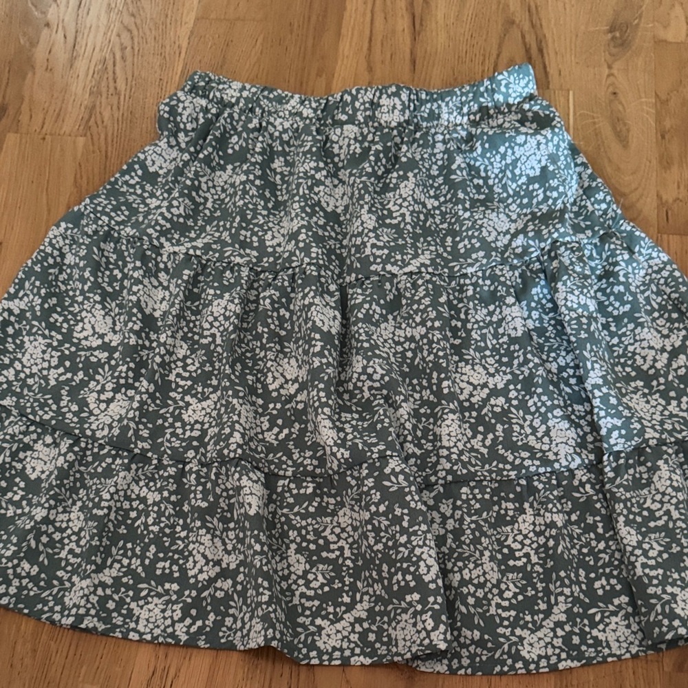 miami Green Floral Tiered Skater Skirt